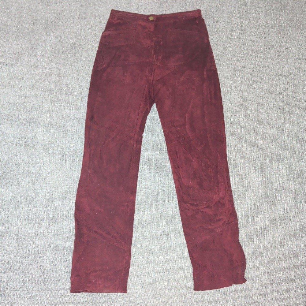Vintage Wilsons Leather Maxima Burgundy Suede Straight Leg Pants Women Size 6